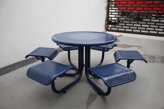 Outdoor Steel Round Picnic Tables And Chairs For Commercial Restaurant