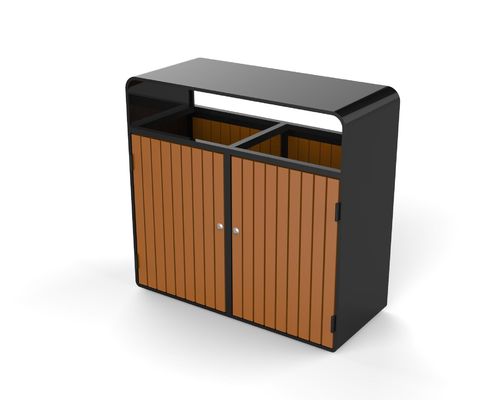 Park Wooden Double Dustbin Outside Street Sorting Garbage Trash Can Out Door Public 2 Compartment Rubbish Dust Bin