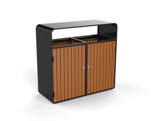 Park Wooden Double Dustbin Outside Street Sorting Garbage Trash Can Out Door Public 2 Compartment Rubbish Dust Bin