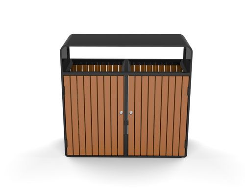 Park Wooden Double Dustbin Outside Street Sorting Garbage Trash Can Out Door Public 2 Compartment Rubbish Dust Bin